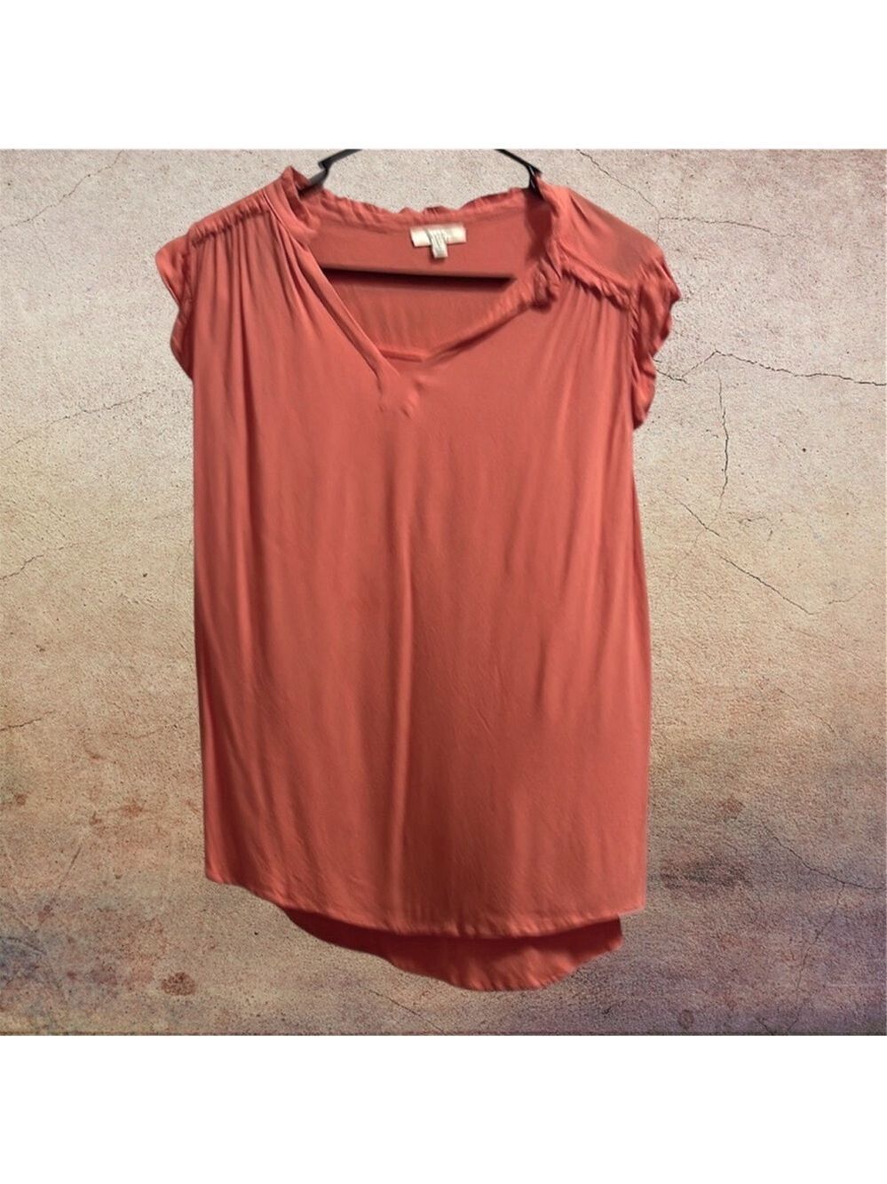 Kori Women's Peachy Orange Sleeveless Top with Ruffle Details size L